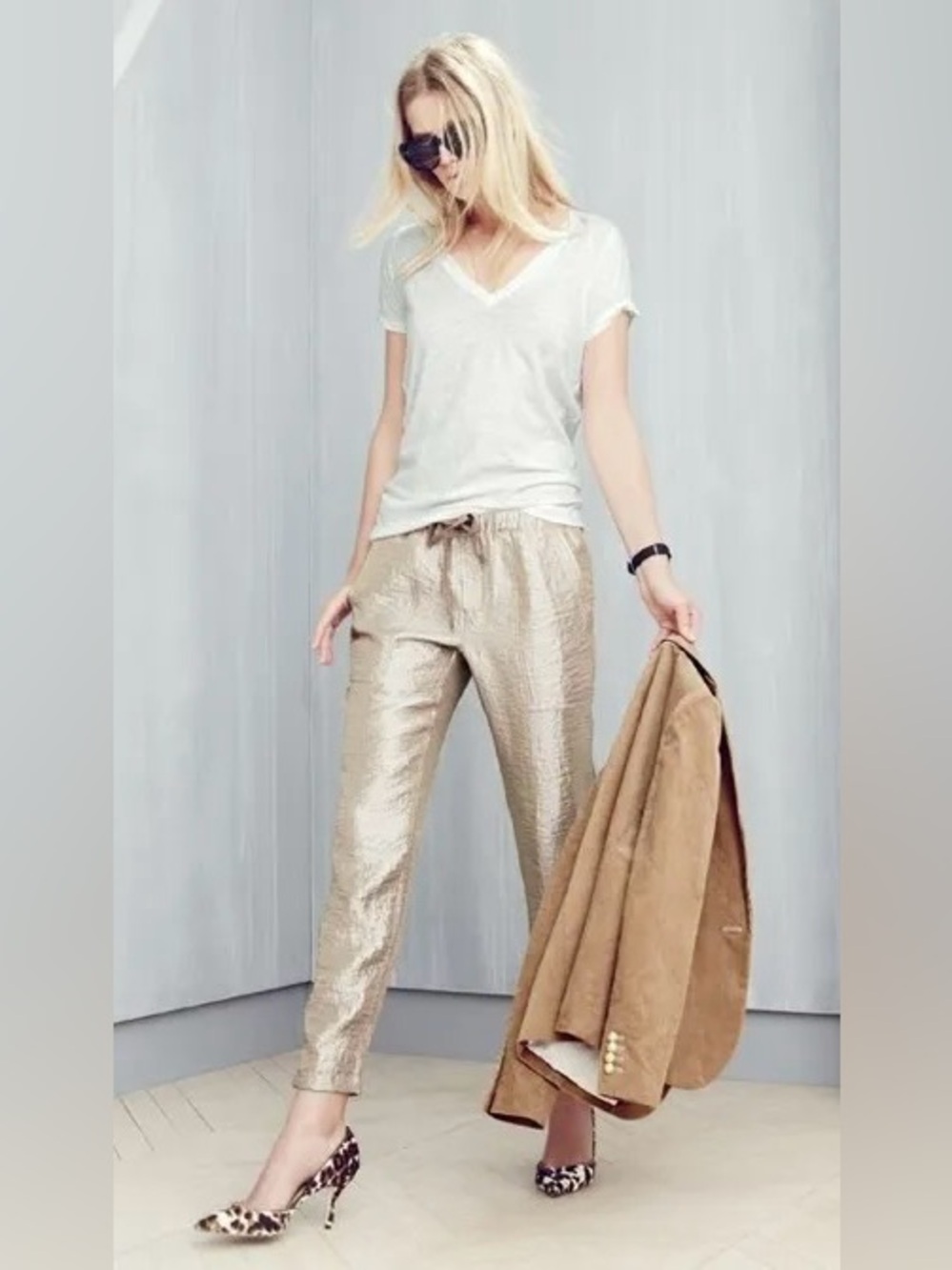 J.Crew Metallic Lamé Pull-on
Jogger Drawstring Pants Size 2